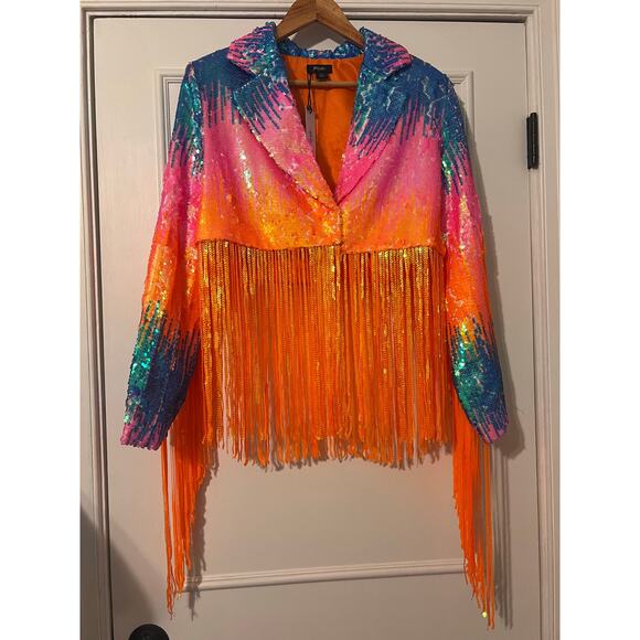 Nasty Gal Jackets & Blazers - Nasty Gal Sequin Fringe Jacket 2 NWT